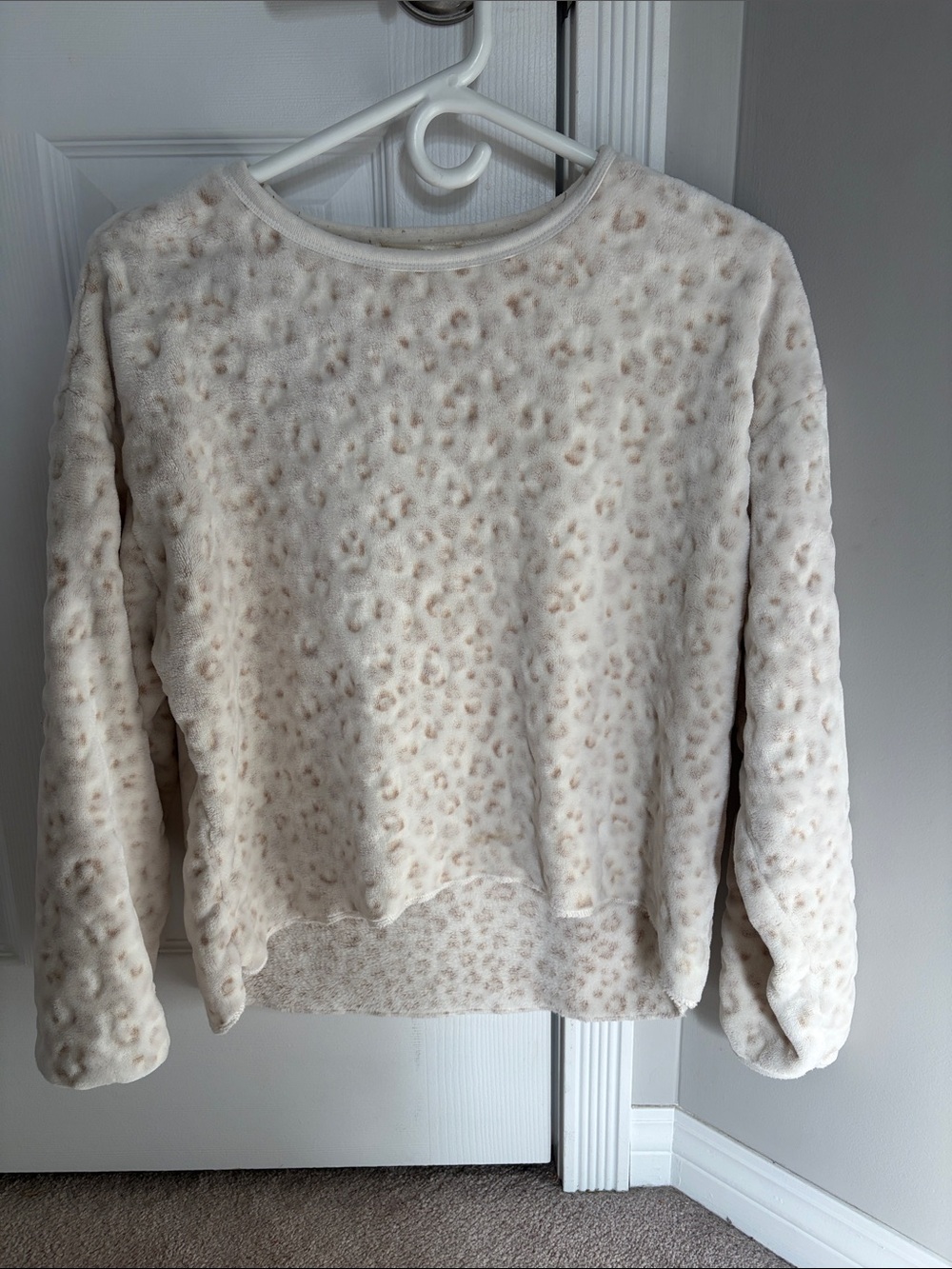Z Supply Cream Leopard-Print Plush Crew Neck Sweater